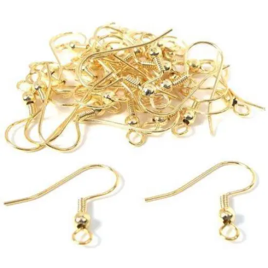 30 Gold Plated Earrings Fish Hook Wires Ball 22 Gauge {1}