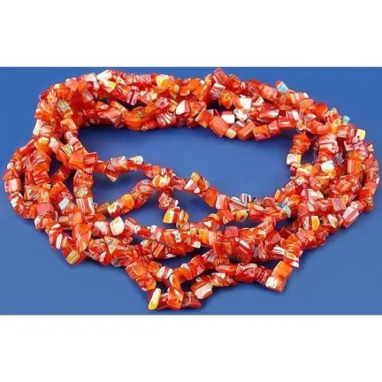 Red Millefiori Chip Glass Beads Beading 34" Strand {1}