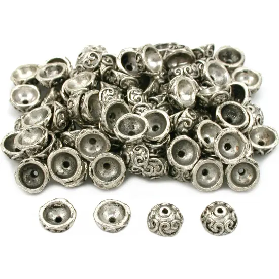 Bali End Bead Caps Antique Silver Plated Approx 100 {1}