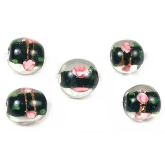 5 Lampwork Beads Glass Flower Jewelry Black Parts 12mm {1}