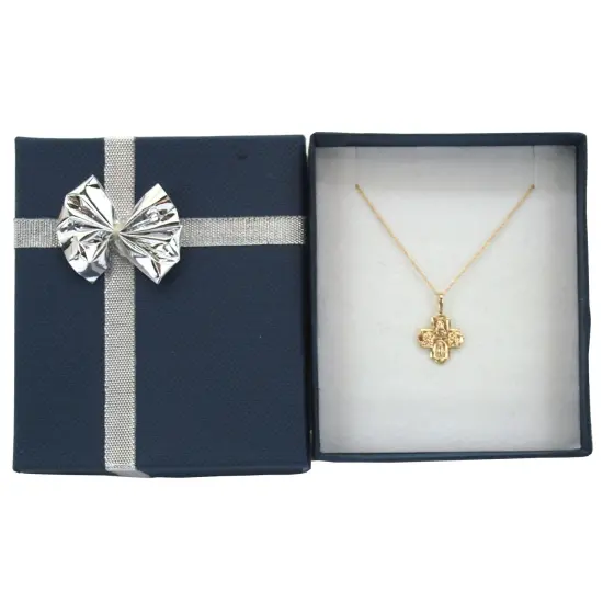 14K Gold Last Rites Cross Charm with 18" Gold Cable Chain & Gift Box {1}