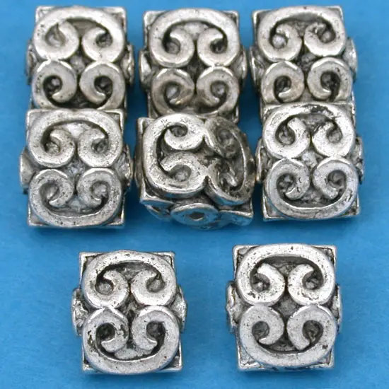 16g Bali Heart Square Bead Antq Silver Plt 9mm Approx 8 {1}