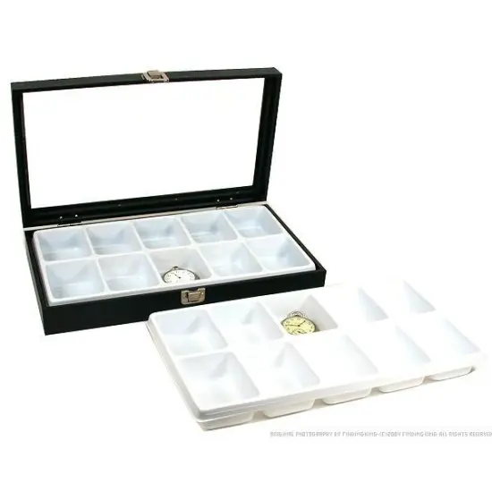 20 Pocket Watch Jewelry White Display & Glass Lid Case {1}