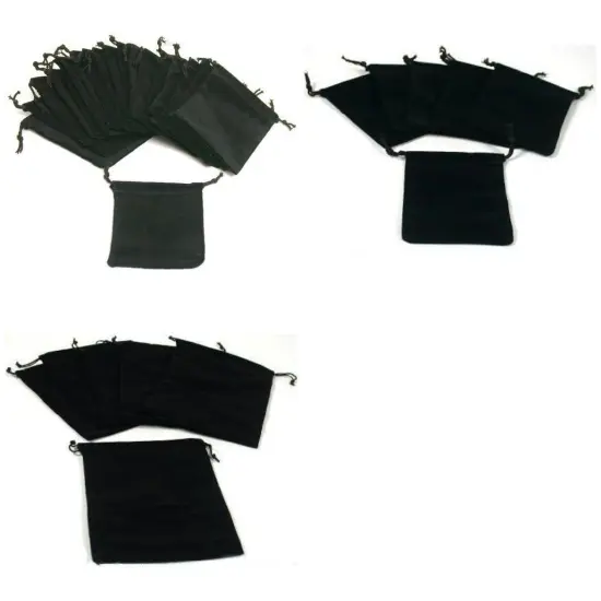 Black Drawstring Jewelry Travel Gift Pouches 2 3/4" x 3" & 4 1/4" x 5" 48 Pcs {1}