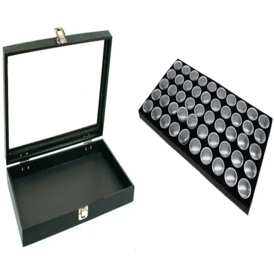 Blck Glass Top Jewelry Case (Single metal clasp) w/ Black Foam 50 Gem Jar Insert {1}