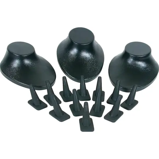 15 Ring Finger Necklace Bust Display Black Showcase {1}