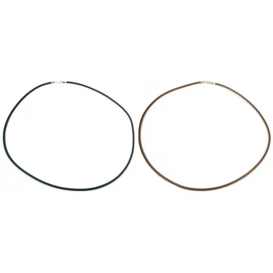 Black & Brown Rubber Necklace Cords W/ Silver Lobster Clasp 18" Long Kit 2 Pcs {1}