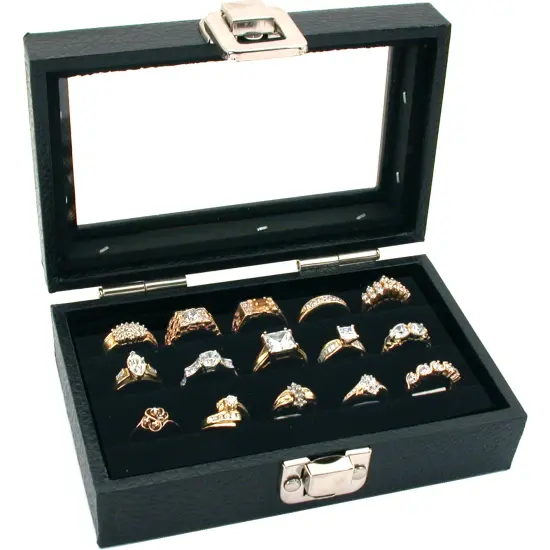 3 Row Ring Jewelry Display/Storage Glass Top Wood New {1}