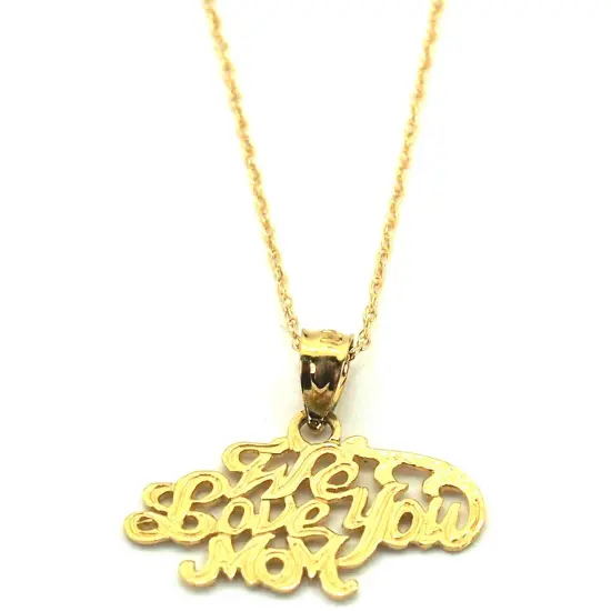 14K Gold We Love You Mom Charm 18" Chain Jewelry {1}