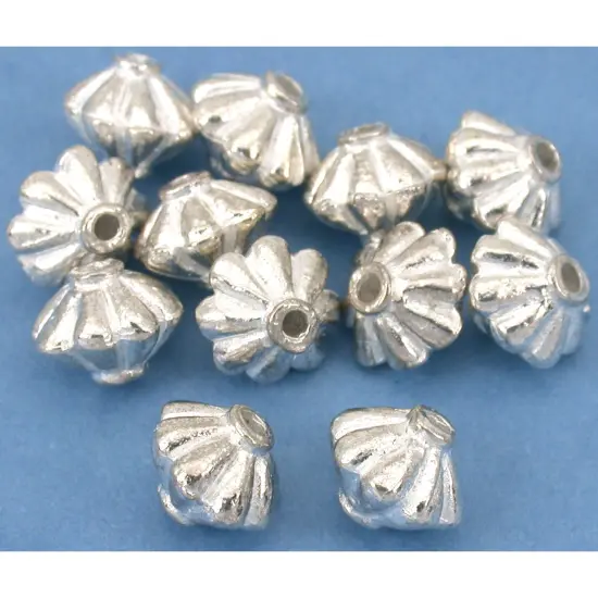 Fluted Saucer Bicone Bali Beads Silver Plated Approx 12 {1}