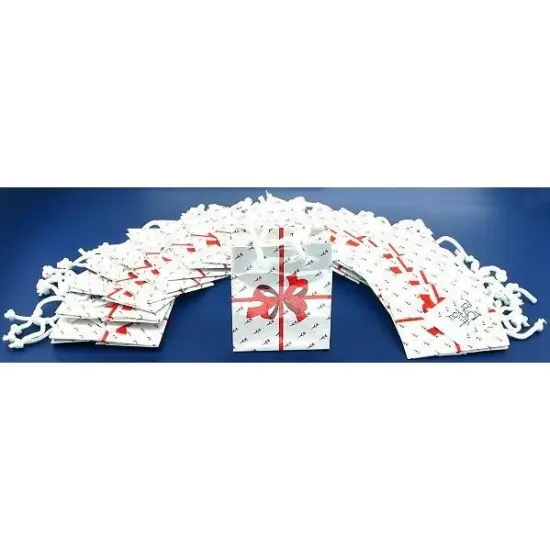 40 White Tote Bags Red Bow Shopping Gift Display 3.5" {1}