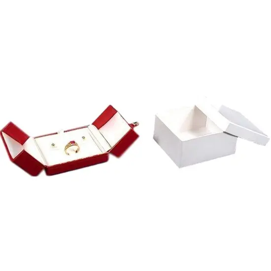 12 Ring Earring Snap Lid Boxes Red Leather Gift Display {2}