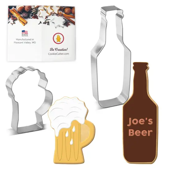 CookieCutter.com Bottoms Up 2 Piece Cookie Cutters Set, 6 in Beer Bottle, 4 in Beer Mug, Tin Plate Steel, USA {1}
