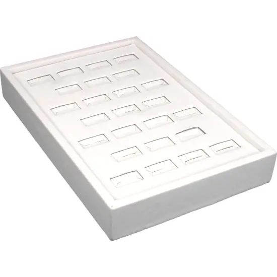 White Leather 25 Slot Ring Display Tray Jewelry Case {1}