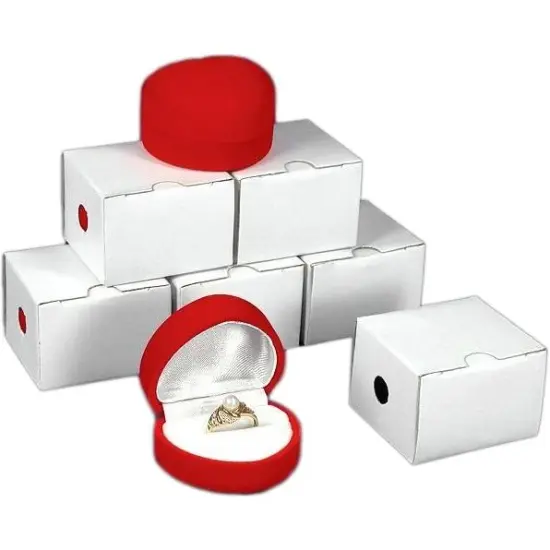 6 Red Flocked Ring Heart Gift Boxes Jewelry Displays {1}