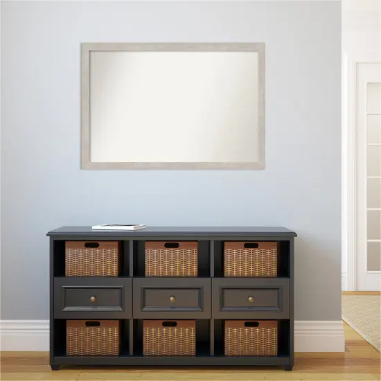 Amanti Art Non-Beveled Wood Wall Mirror, Marred Pewter Frame Marred Silver Frame {5}