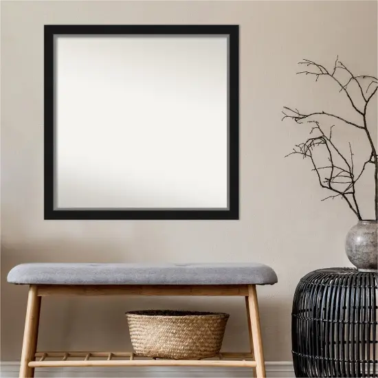 Amanti Art Non-Beveled Wall Mirror, Eva Black Silver Narrow Frame {6}