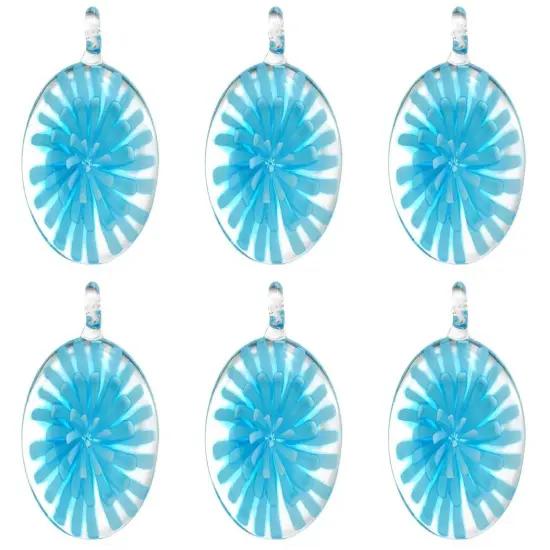 Light Blue Lampwork Glass Pendant Bead Round Flower Pack of 6 {1}