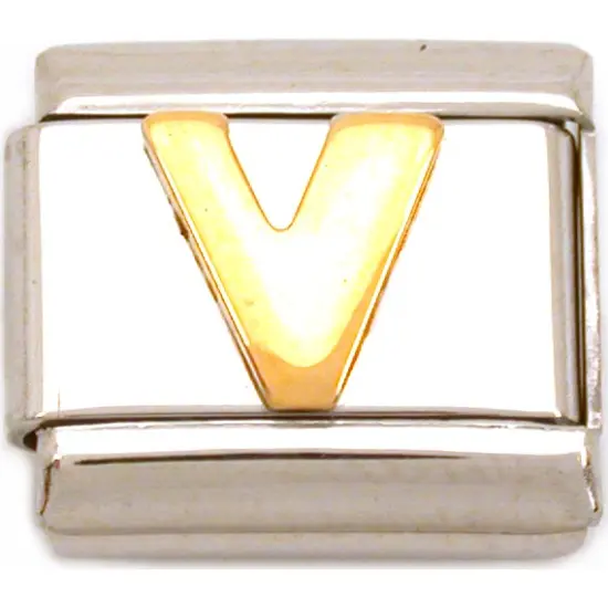 V Italian Charm Gold Plated Letter {1}