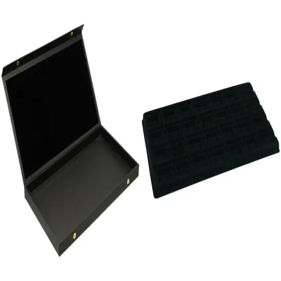 Black Faux Leather Jewelry Case w/ 1 Black 28-slot Plastic Tray (Snap Close Lid) {1}