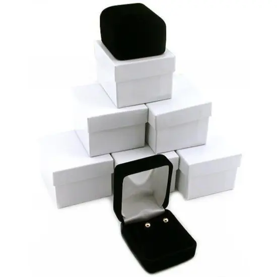 6 Black Velvet Earring Boxes Displays Showcase Gift Box {1}