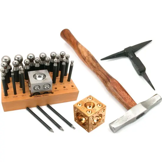 28 Silversmiths Hammer Dapping Punches Block Anvil Tool {1}