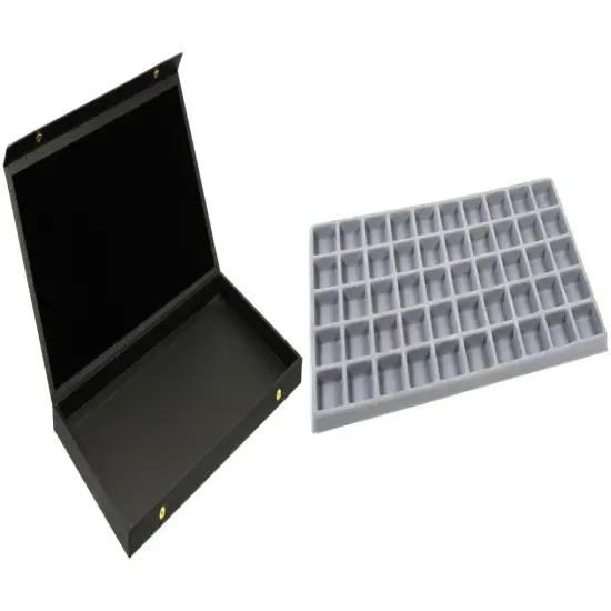 Black Faux Leather Jewelry Case w/ 1 Gray 50-slot Plastic Tray (Snap Close Lid) {1}