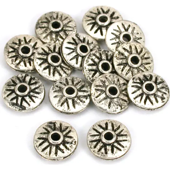 Fluted Saucer Beads Antique Silver Plate 11mm Approx 14 {1}