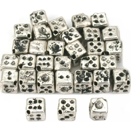 Dice Cube Beads Antique Silver Plated 6mm Approx 30Pcs {1}