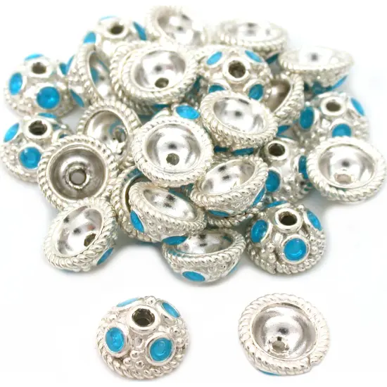 Blue Enamel Sterling Silver End Bead Caps 7mm Approx 30 {1}
