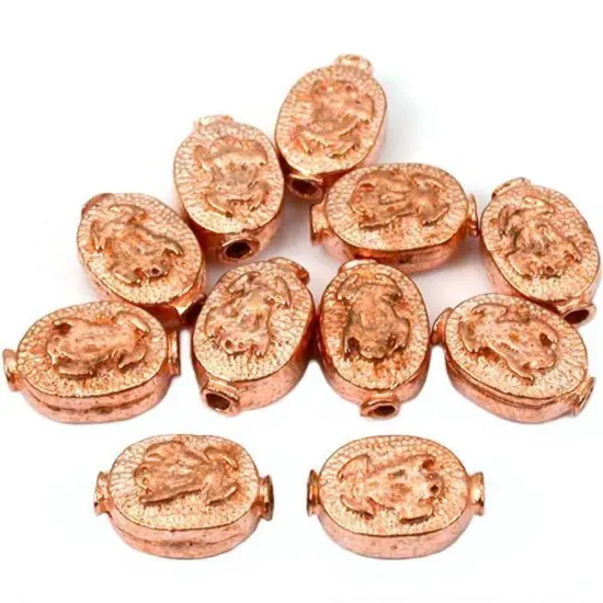 15g Fluted Flat Oval Frog Bead Copper Plate 11mm App 10 {1}