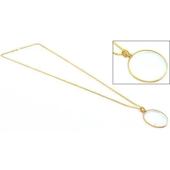 3X Gold Plated Necklace Magnifier Magifying Magnification Jewelers Tool {1}