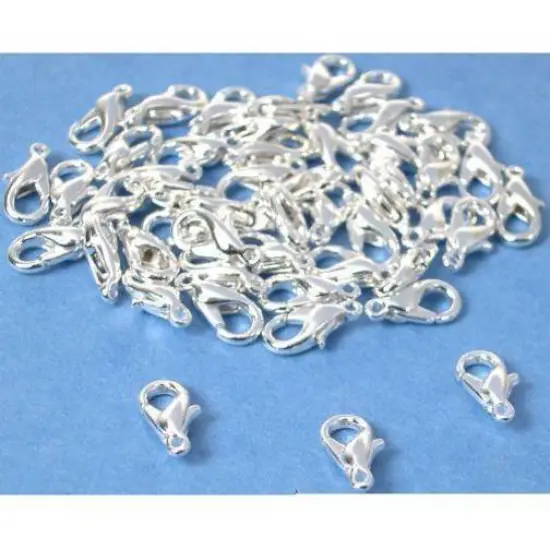 50 Lobster Clasps Claw Silver Plated Beading 10x6mm {1}