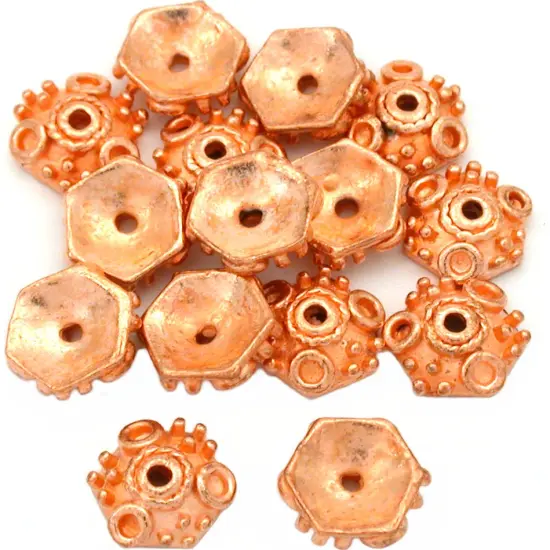 Hex Bali Bead End Caps Copper Plated 10.5mm Approx 15 {1}