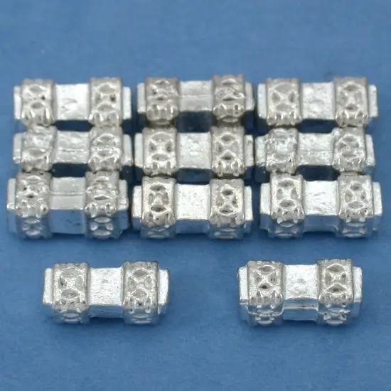 Rectangle Tube Beads Silver Plated Parts 11mm Approx 10 {1}