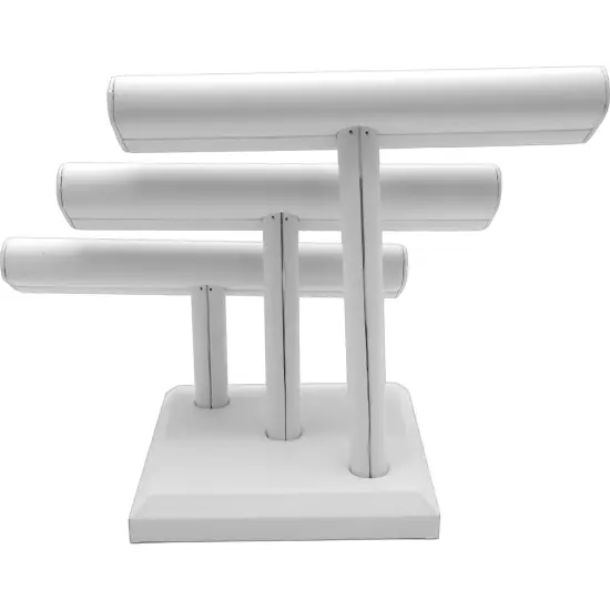 Triple T Bar Bracelet Display Stand White Leather Oval {3}