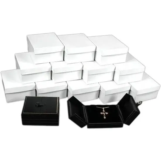 12 Black Leather Pendant Earring Boxes Snap Lid Display {1}