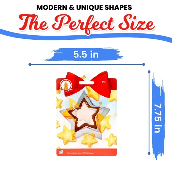 CookieCutter.com Star Cookie Cutter Set 3 Piece, Hang Tag Cookie Recipe Card, Large, Medium, Small, Tin Plate Steel, USA {3}