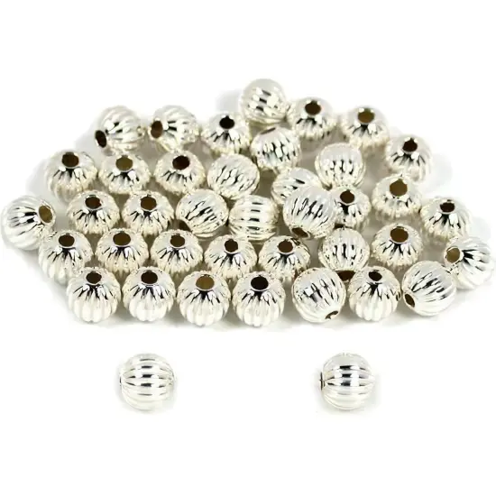 40 Corrugated Beads Sterling Silver Jewelry Beading 4mm {1}