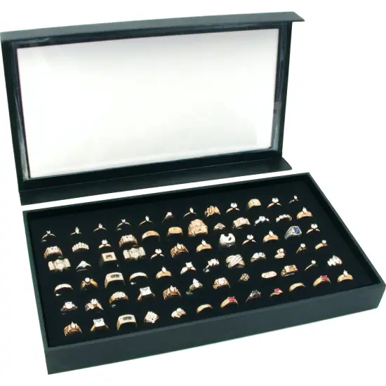 72 Ring Black Jewelry Box Display Case Magnetic Lid New {1}