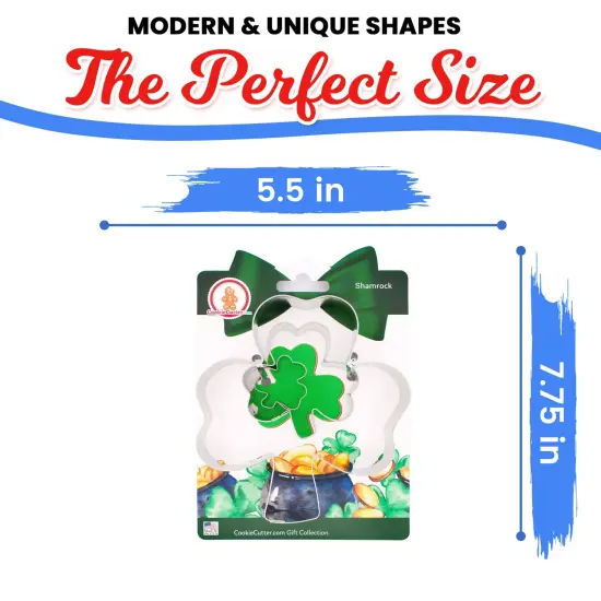 CookieCutter.com Shamrock Three Leaf Clover Cookie Cutter Set 3 Piece, Hang Tag Cookie Recipe Card, Large, Medium, Small, Tin Plate Steel, USA {3}