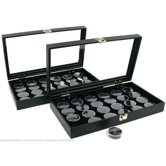 2 24 Black Gem Jars Display & Glass Top Cases {1}
