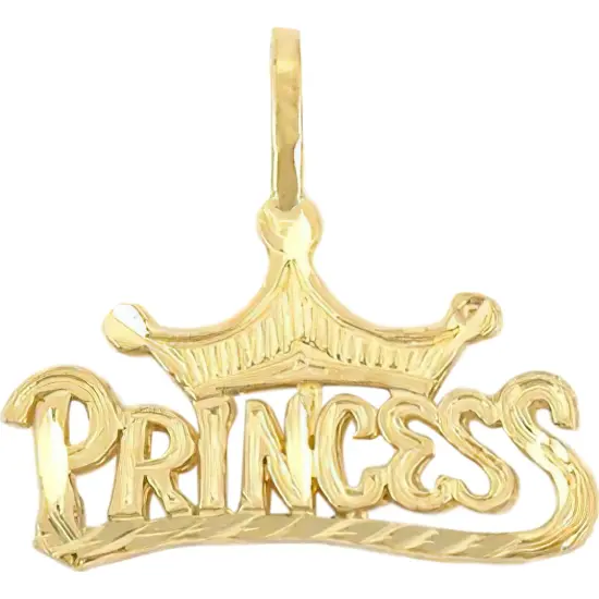 14K Gold Diamond Cut Princess Charm with 18" Gold Cable Chain & Gift Box {2}