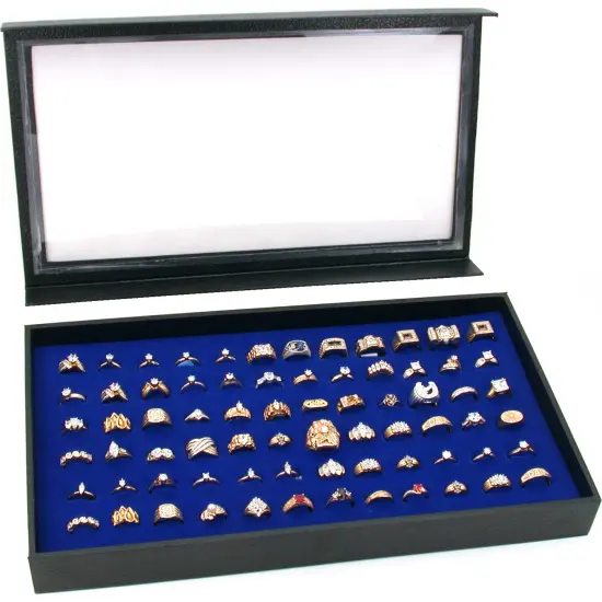 72 Ring Blue Jewelry Box Display Case Magnetic Lid New {1}
