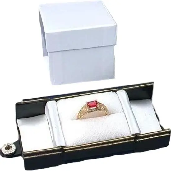 6 Black Leatherette Snap Closure Ring Boxes Displays {2}