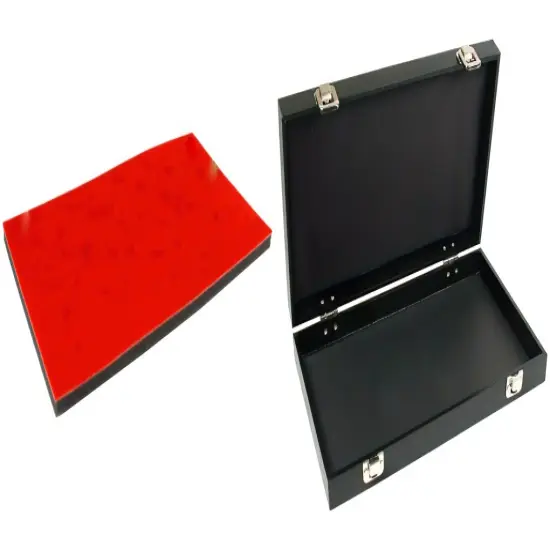 Black Jewelry Case (2xMetal Clasps & Removable Lid) w/ Red 72-slot Foam Insert {1}