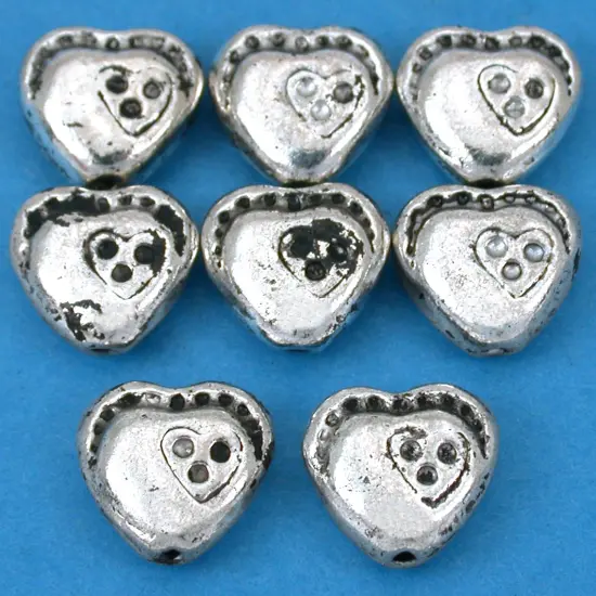 15g Double Heart Beads Antq Silver Plated 10mm Approx 8 {1}