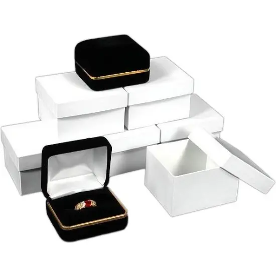 Black Velvet Double Ring Jewelry Gift Box with Brass RimKit 144 Pcs {1}