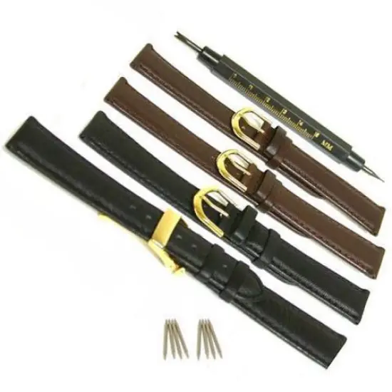 4 Black Brown Leather Watch Band Deployment Buckle 18mm {1}