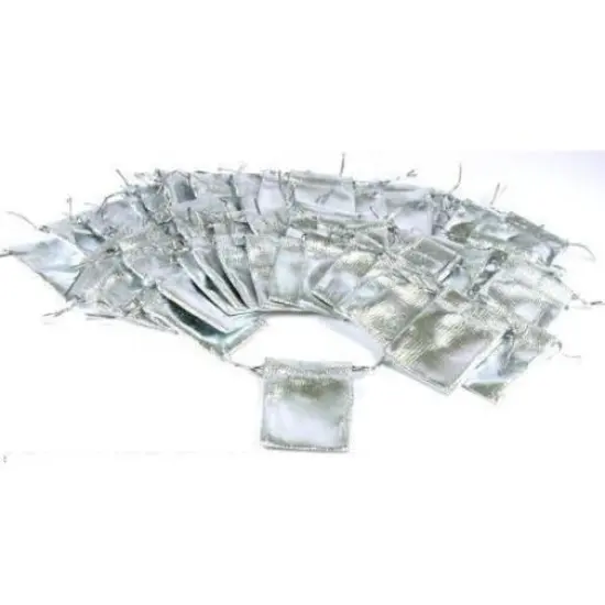 48 Pouches Silver Gift Bags Drawstring Wedding Favor 2" {1}
